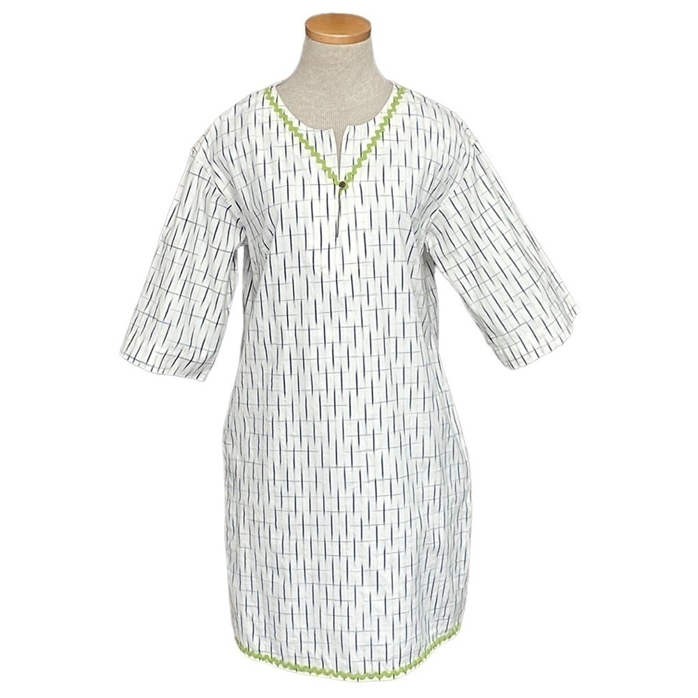 People Tree Dress Fair Trade Eco Organic Cotton Ivory Blue Shift Size 6